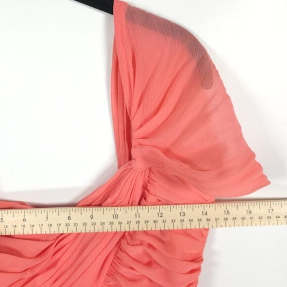 DAVID’S‎ BRIDAL One Shoulder Ruffle Ruched Faux Wrap Chiffon Sheer Dress Size 6 - Picture 4 of 12